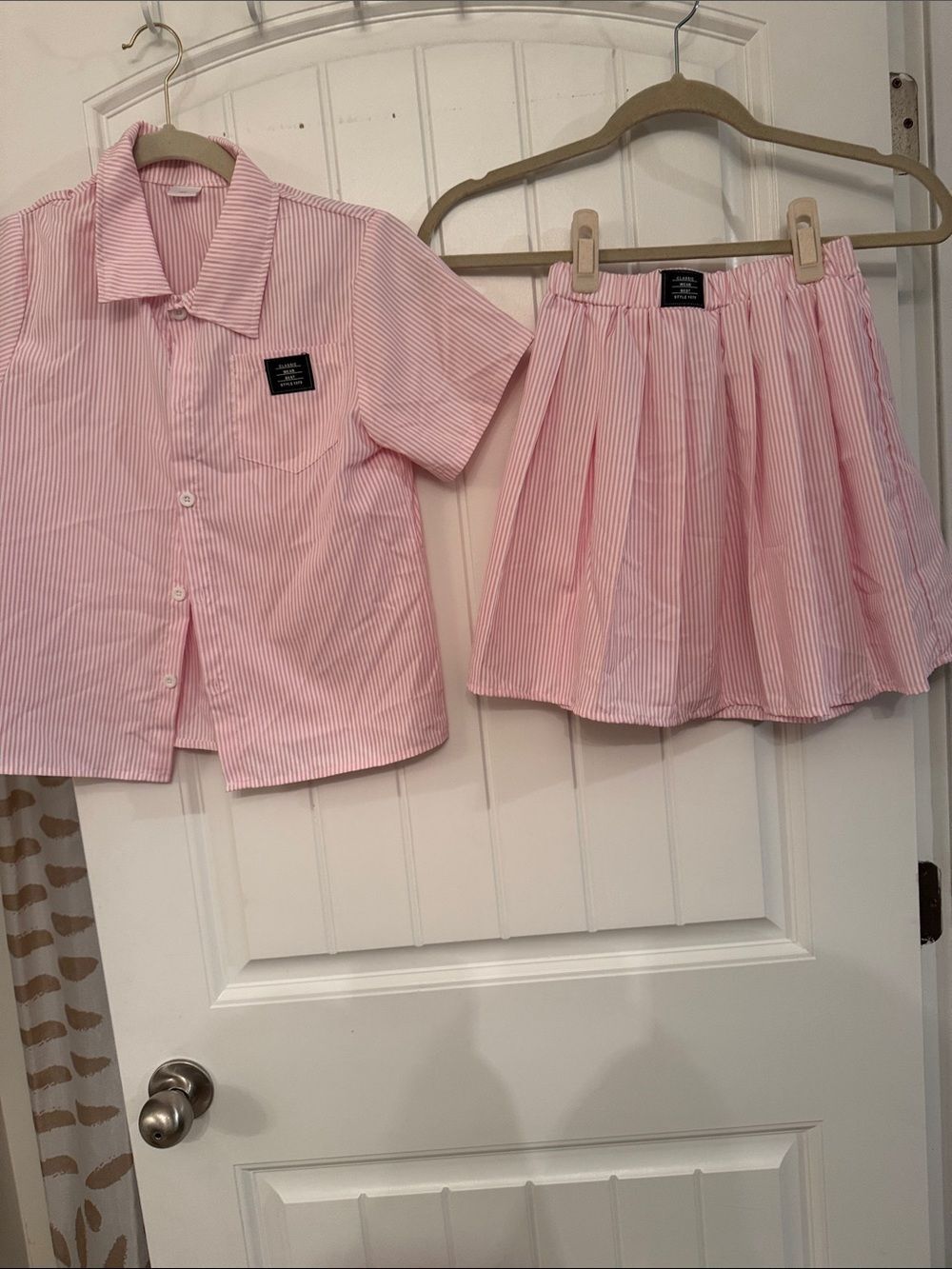 SHEIN Pink Striped Girls Matching Top and Skirt Set